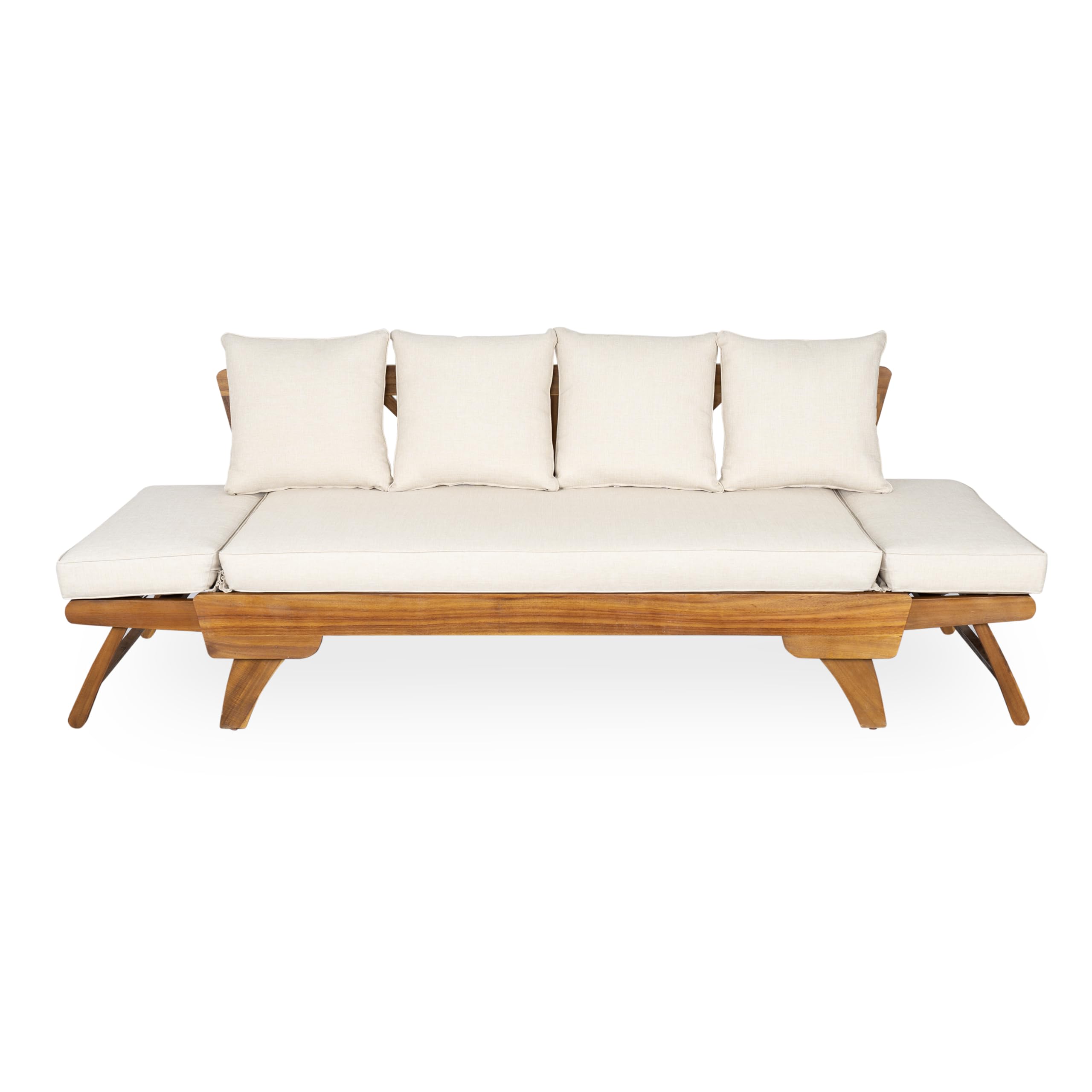 Gary Patio Convertible Daybed - 3-Seater Acacia Wood Outdoor Sofa