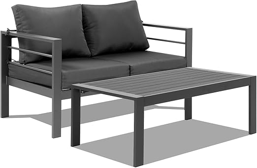2-Piece Outdoor Patio Furniture Aluminum Loveseat and Coffee Table Set