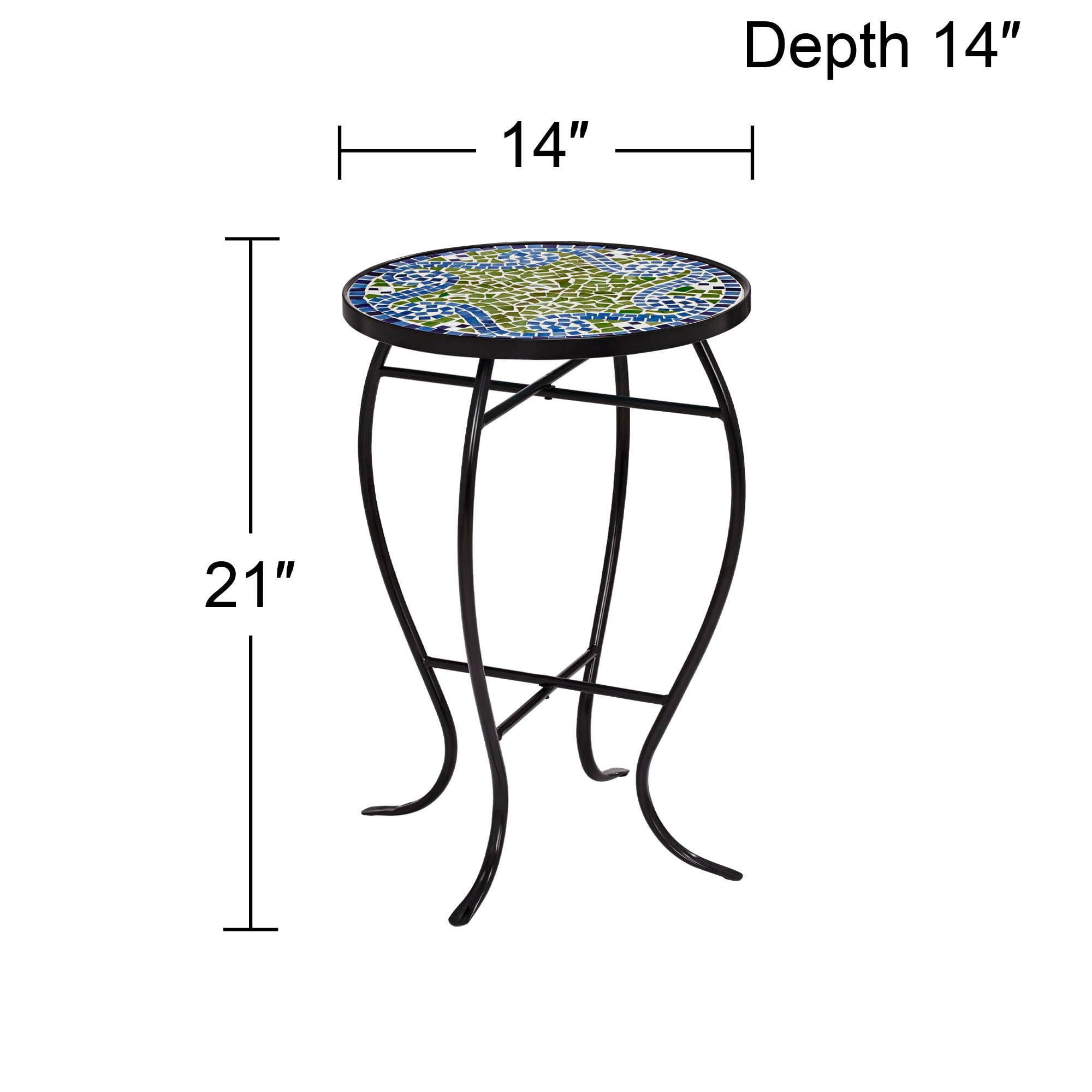 Ocean Wave Mosaic Round Outdoor Accent Tables Set of 2