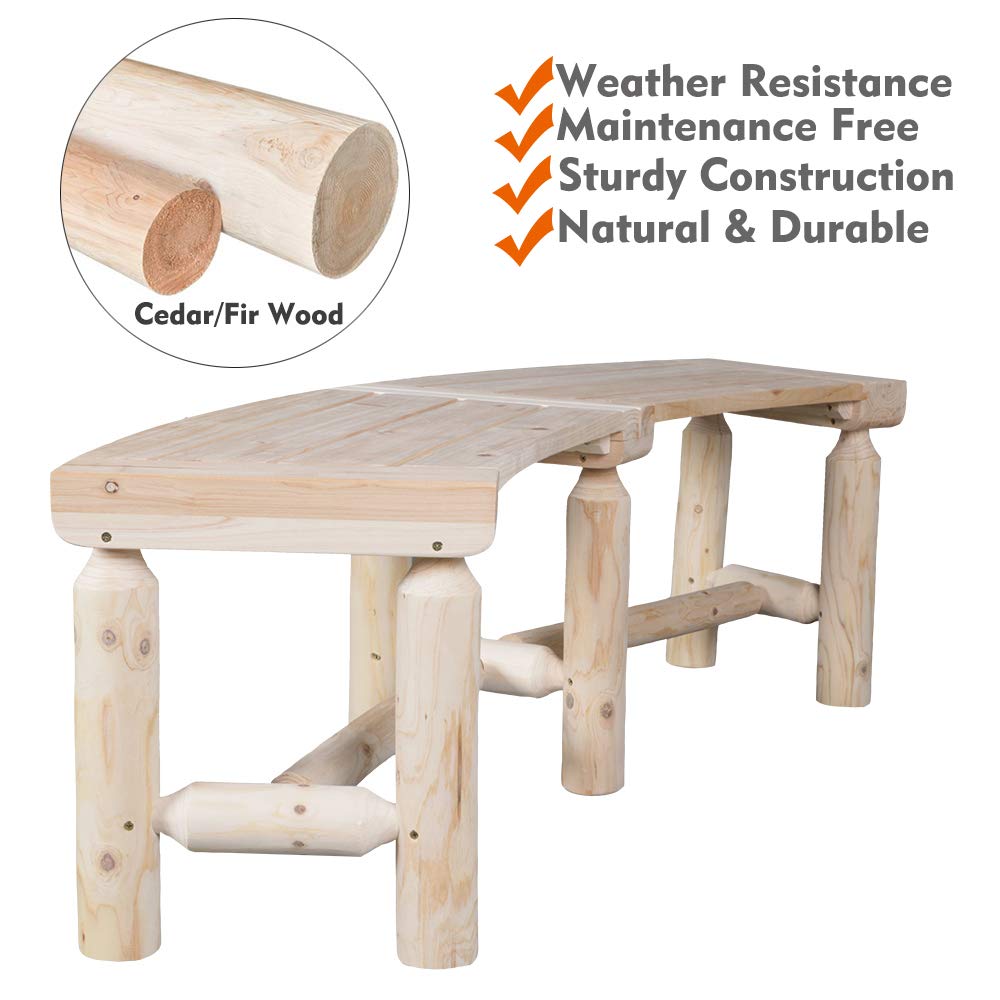 Curved Fire Pit Bench Solid Wood Backless Outdoor Seating