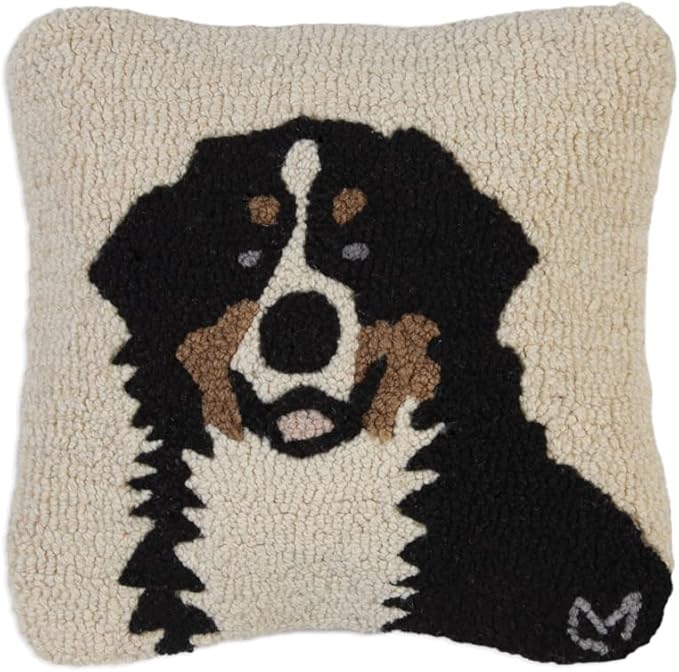 Bernese Mountain Dog Hand-Hooked Wool Throw Pillow 14x14