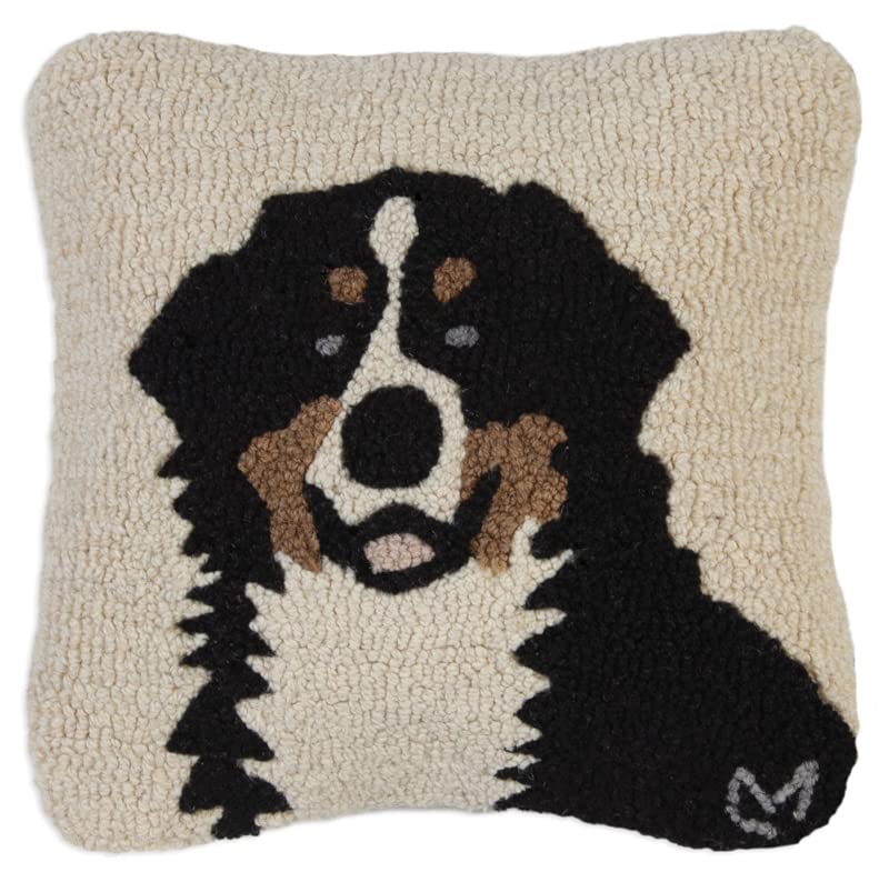 Bernese Mountain Dog Hand-Hooked Wool Throw Pillow 14x14