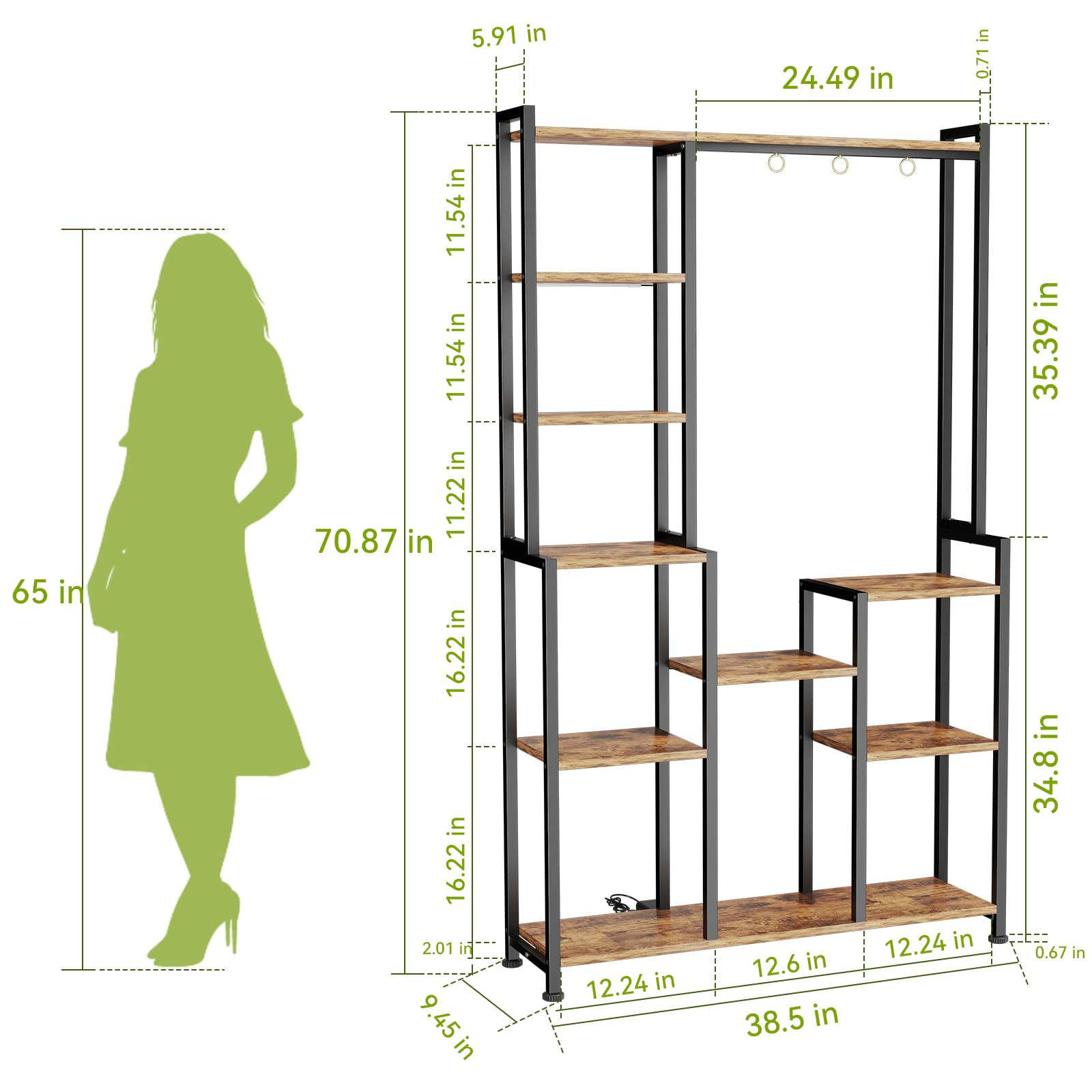 Indoor Tiered Metal Plant Stand with Grow Lights and Hooks