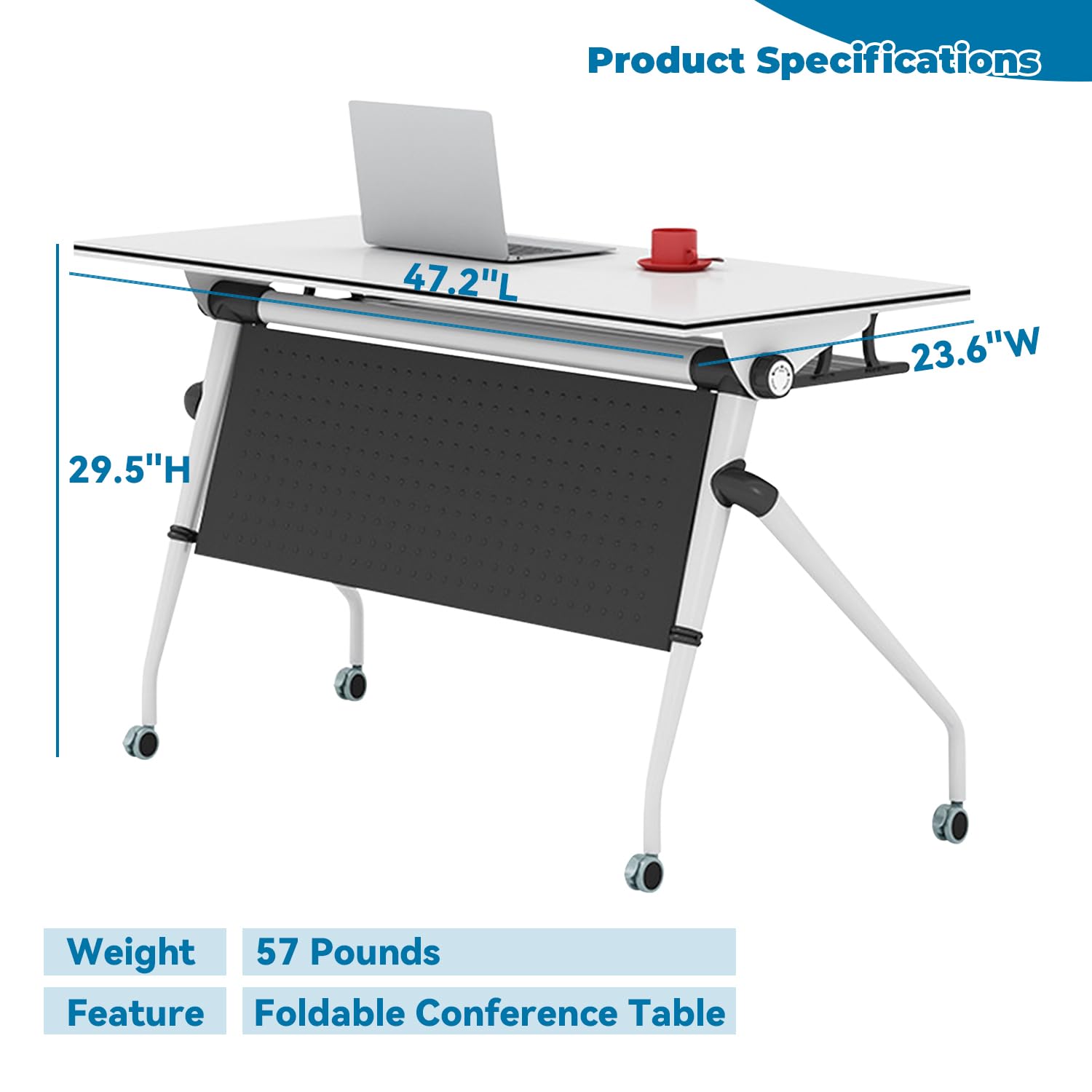 Folding Conference Table with Wheels - 47.2 Inch Mobile Training Table