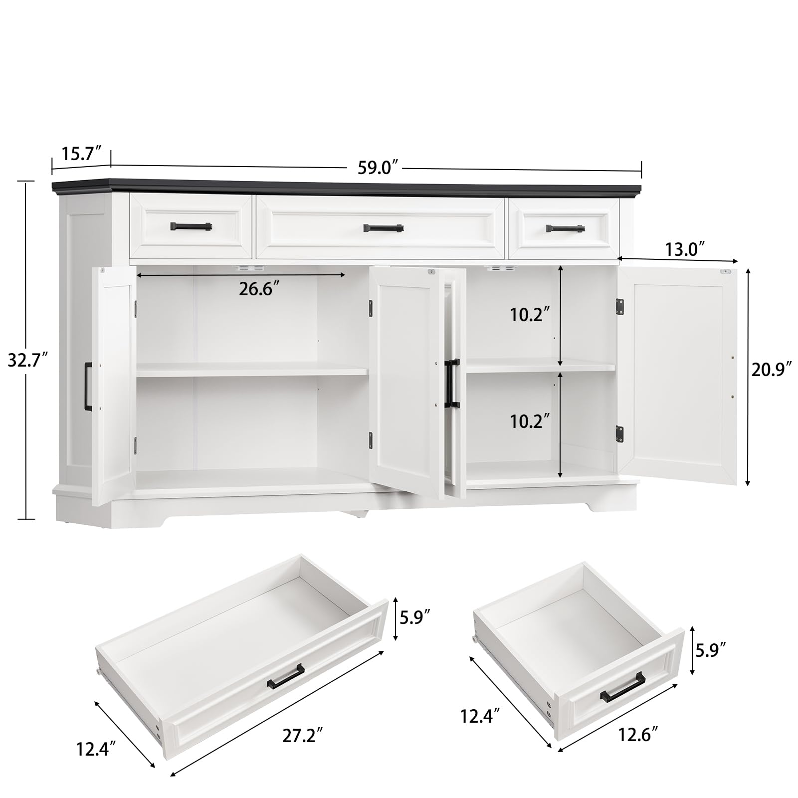 59" Buffet Cabinet with 4 Doors and 3 Drawers