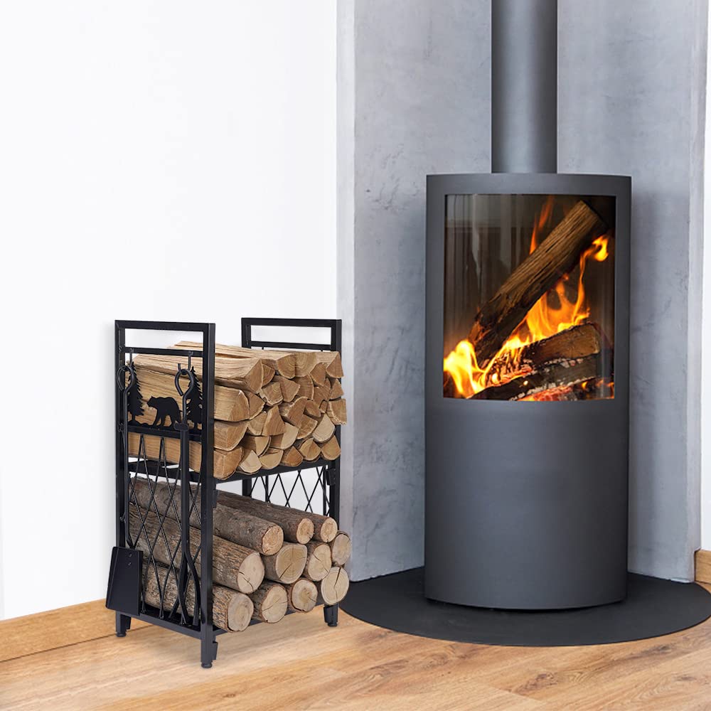Firewood Rack with 4 Fireplace Tools