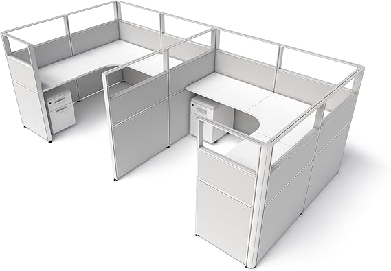 Modular Office Cubicle Kit with Adjustable Panels and Mobile Storage