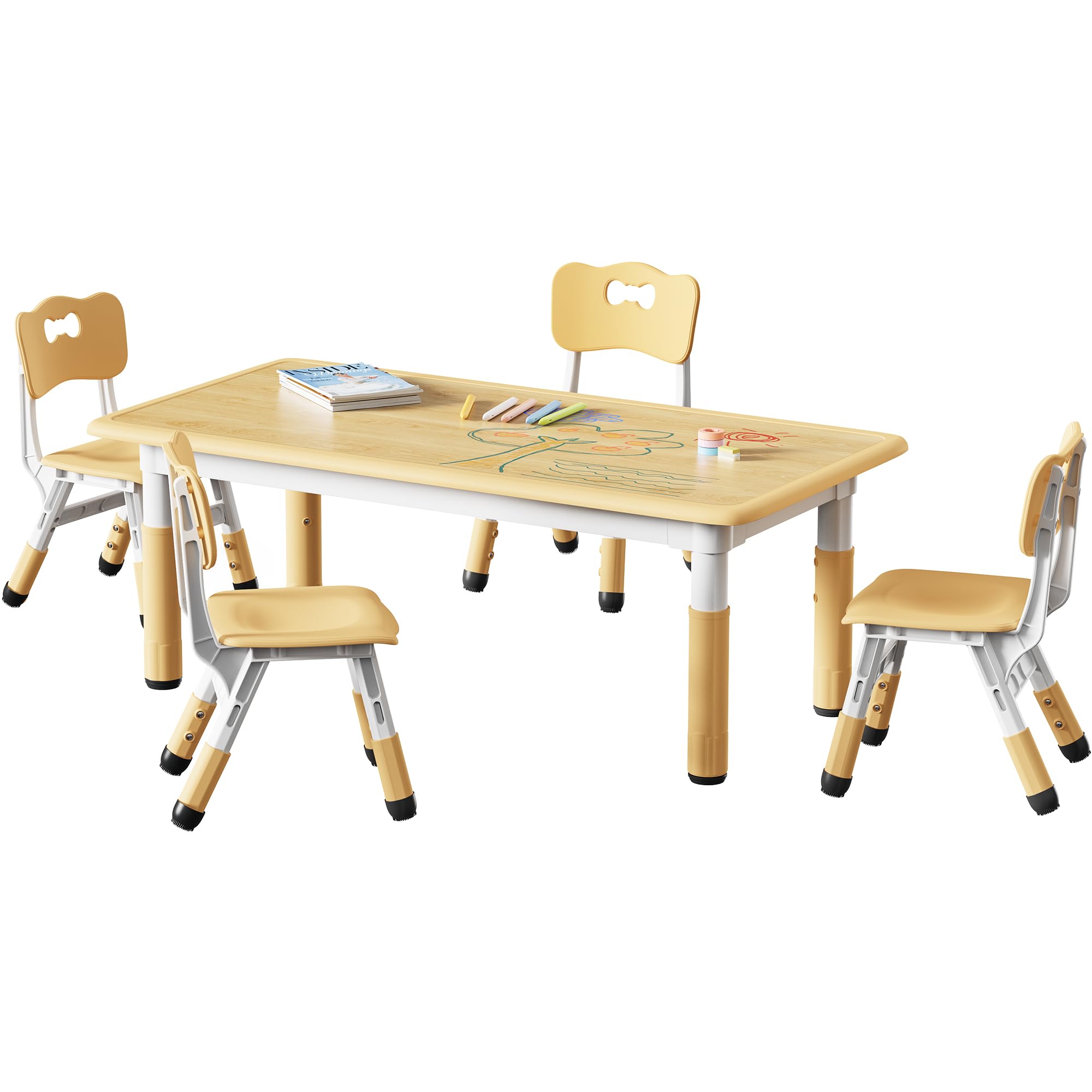 Kids Table and 4 Chairs Set Height Adjustable
