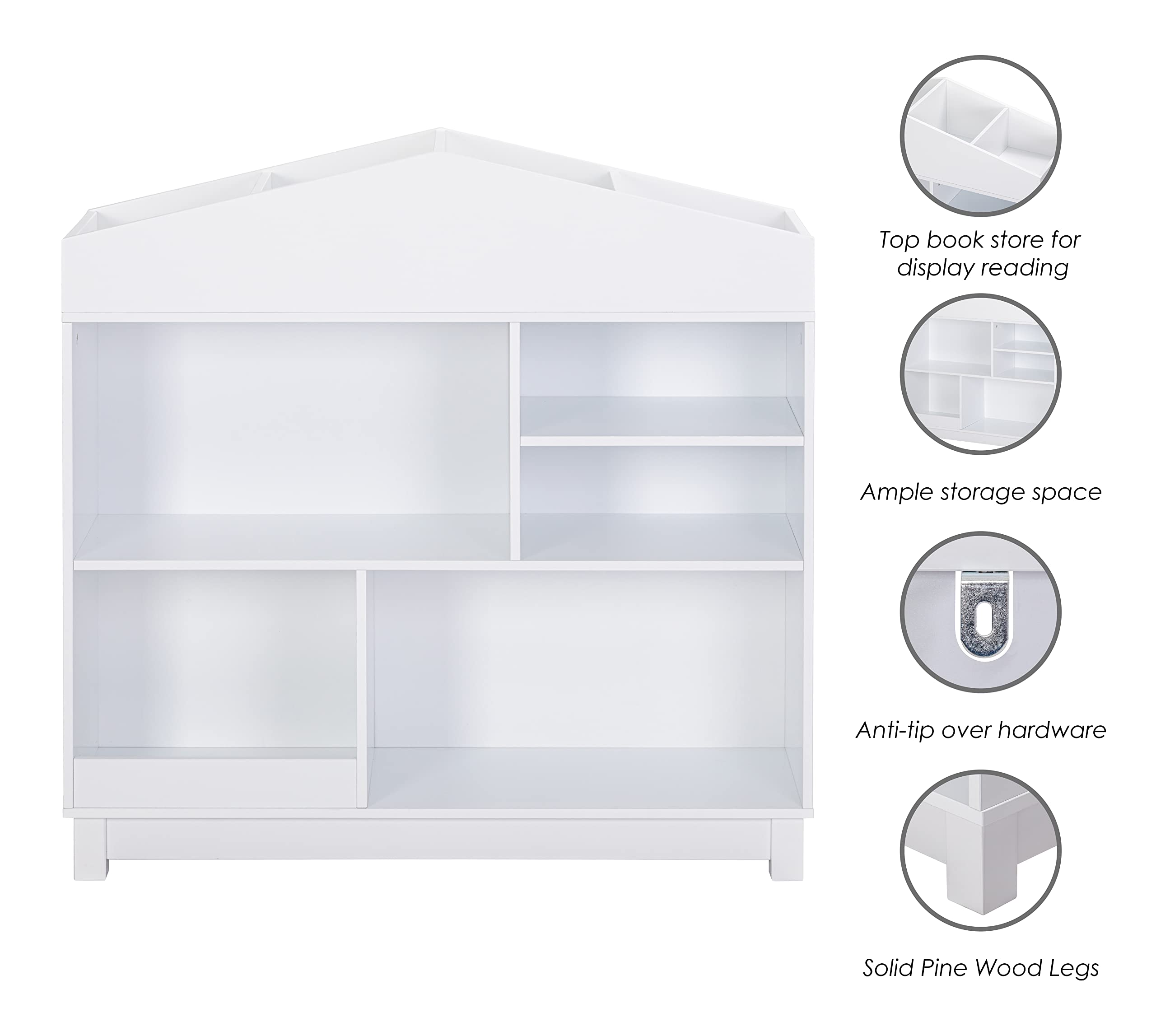 UTEX Kids Bookshelf, Wooden Childrens Bookcases and Toy Storage, Doll House Book Shelves Nursery Book Rack for Classroom Bedroom, White