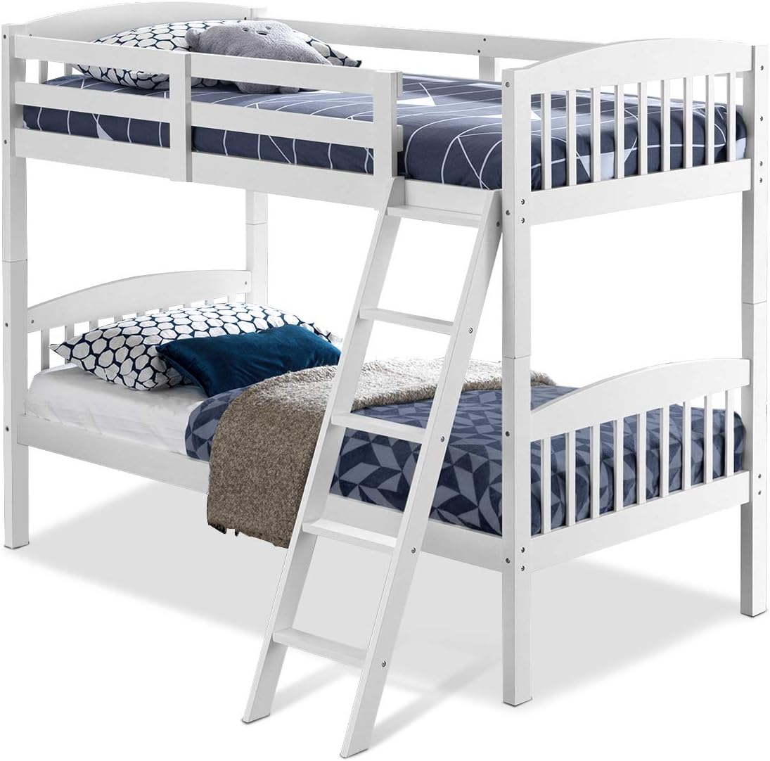 Twin Over Twin Bunk Bed with Ladder and Safety Rail