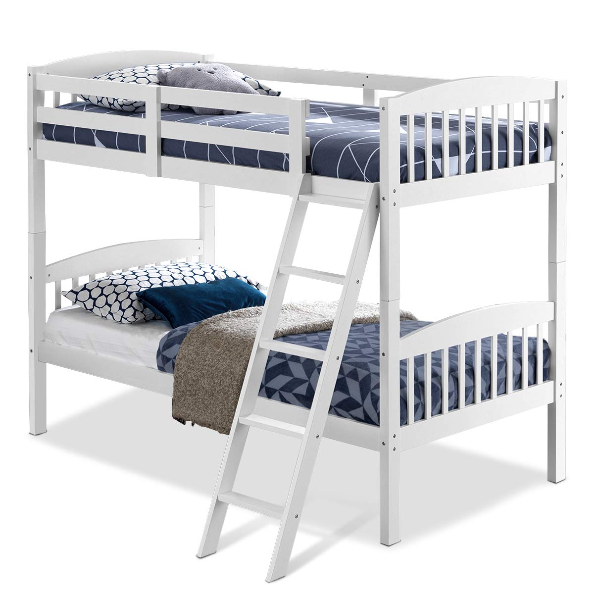 Twin Over Twin Bunk Bed with Ladder and Safety Rail