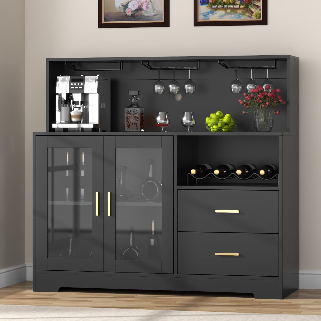 LED Bar Cabinet with Wine Rack Storage