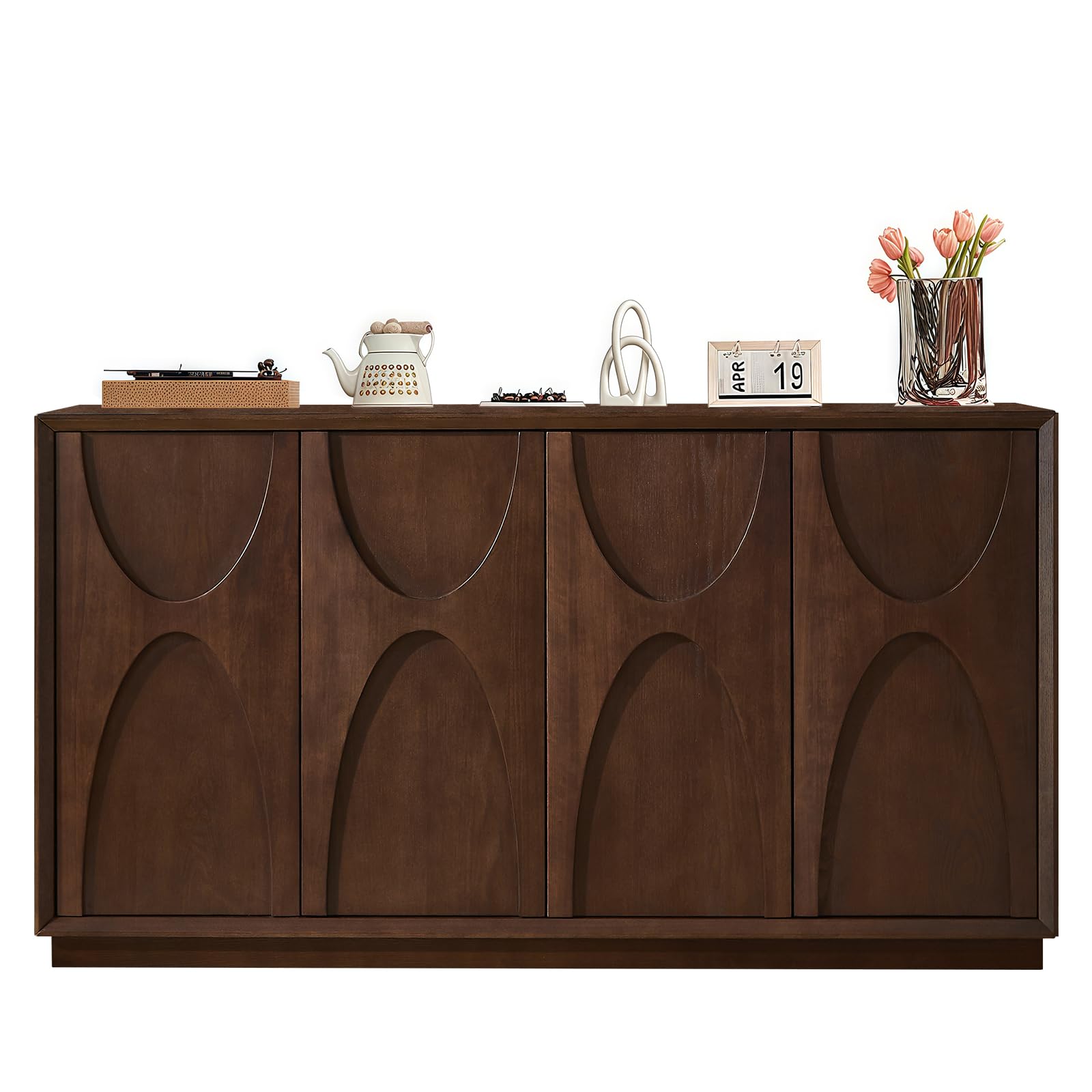 Walnut Sideboard Buffet Cabinet with 4 Doors