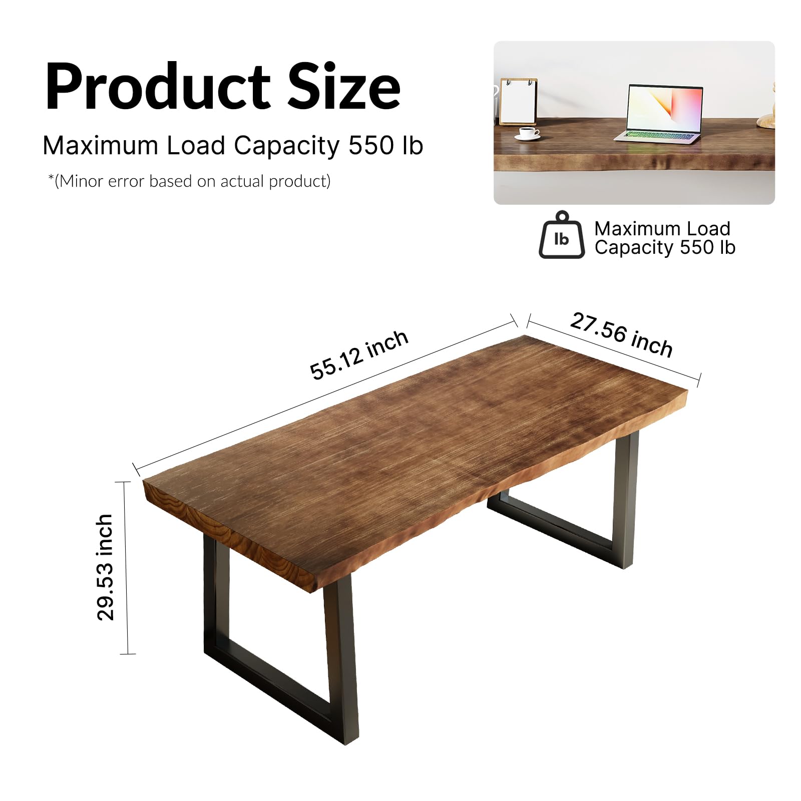 Solid Wood Office Desk with Live Edge