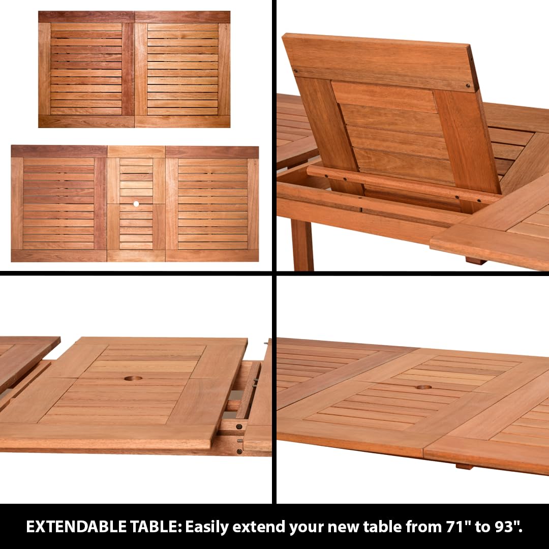 Amazonia 7-Piece Patio Dining Set, Dark Teak Finish and Ideal for Outdoors