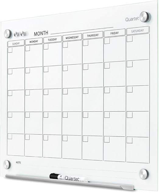 Glass Dry Erase Calendar Board 36" x 24"