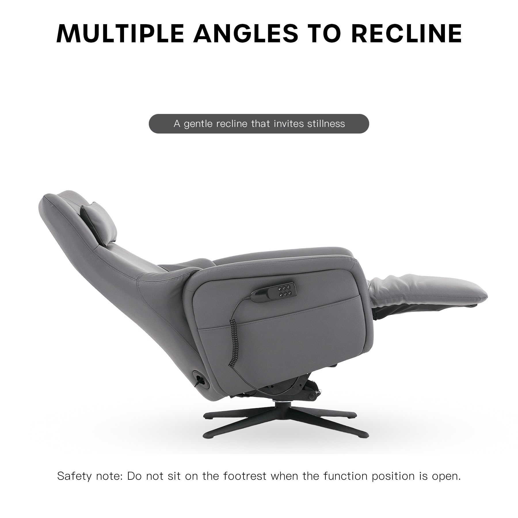 Genuine Leather Reclining Swivel Chair with Ottoman