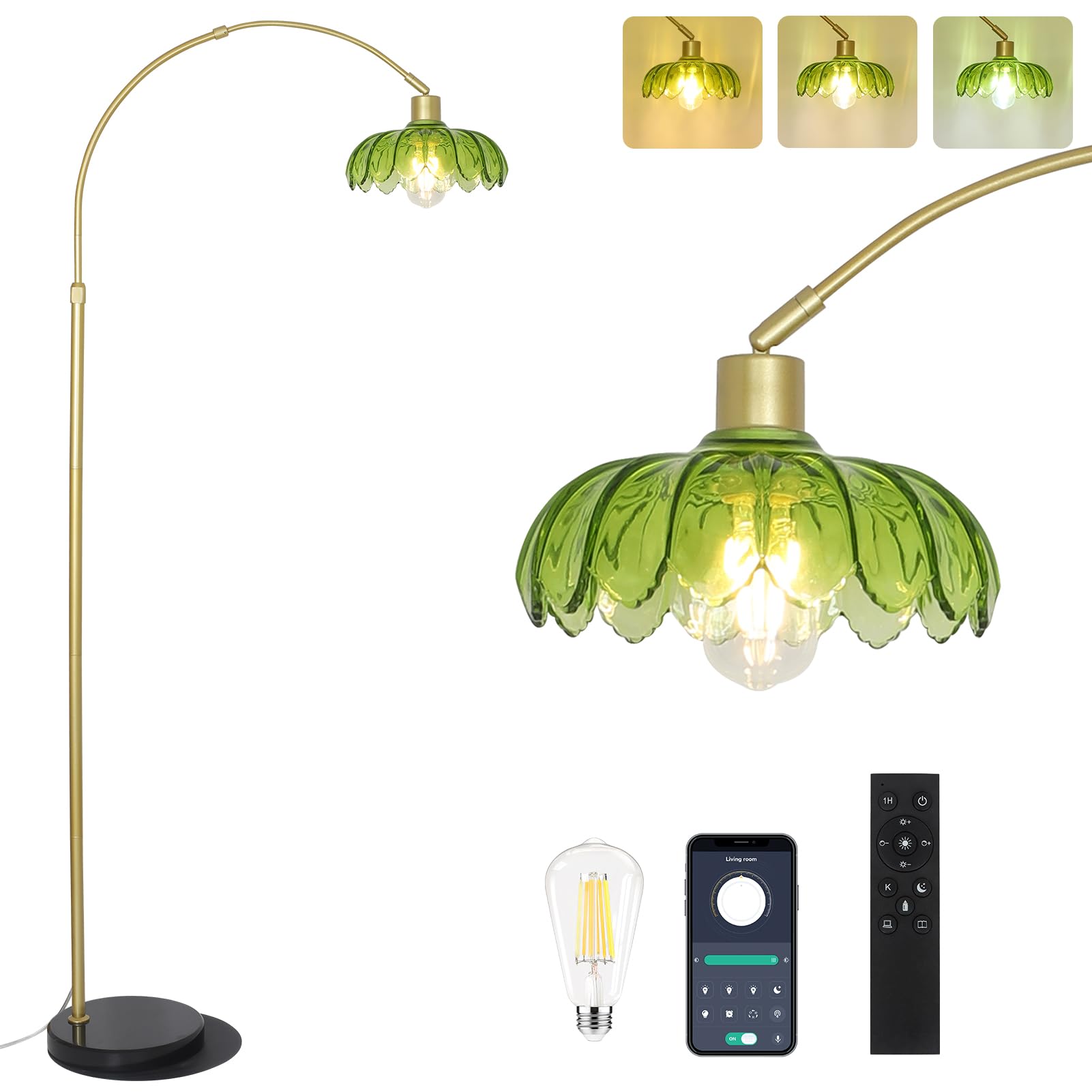 Arc Floor Lamp with Remote Control and LED Bulb