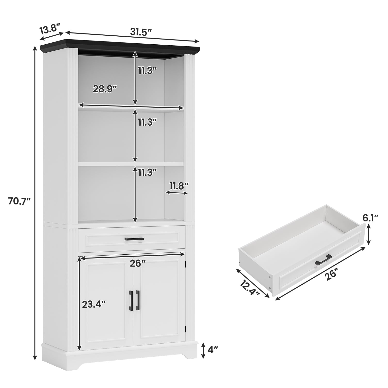 6-Tier Farmhouse Bookcase with Doors and Drawer