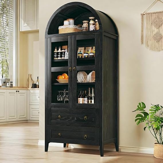 Arched Pantry Cabinet with Glass Doors