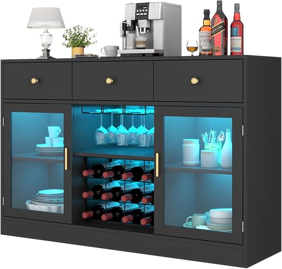 Bar Cabinet with LED Light and Wine Storage
