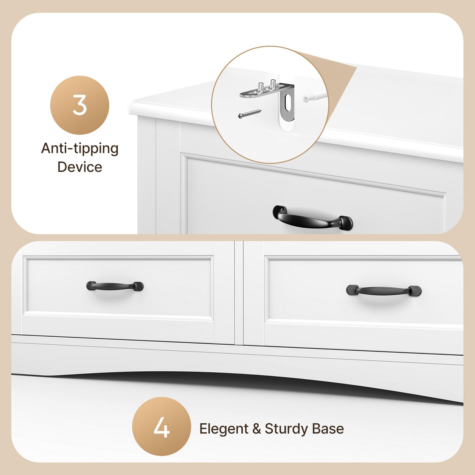 6 Drawer Dresser for Bedroom 47 Inch White