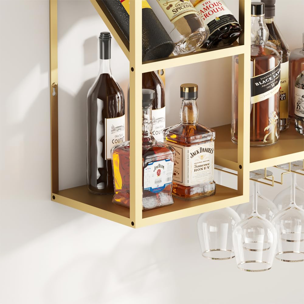 2-Tier Wall Mounted Wine Rack with Glass Holder