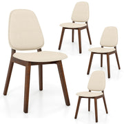 Wooden Dining Chairs Set of 4 - Linen Upholstered with Curved Back