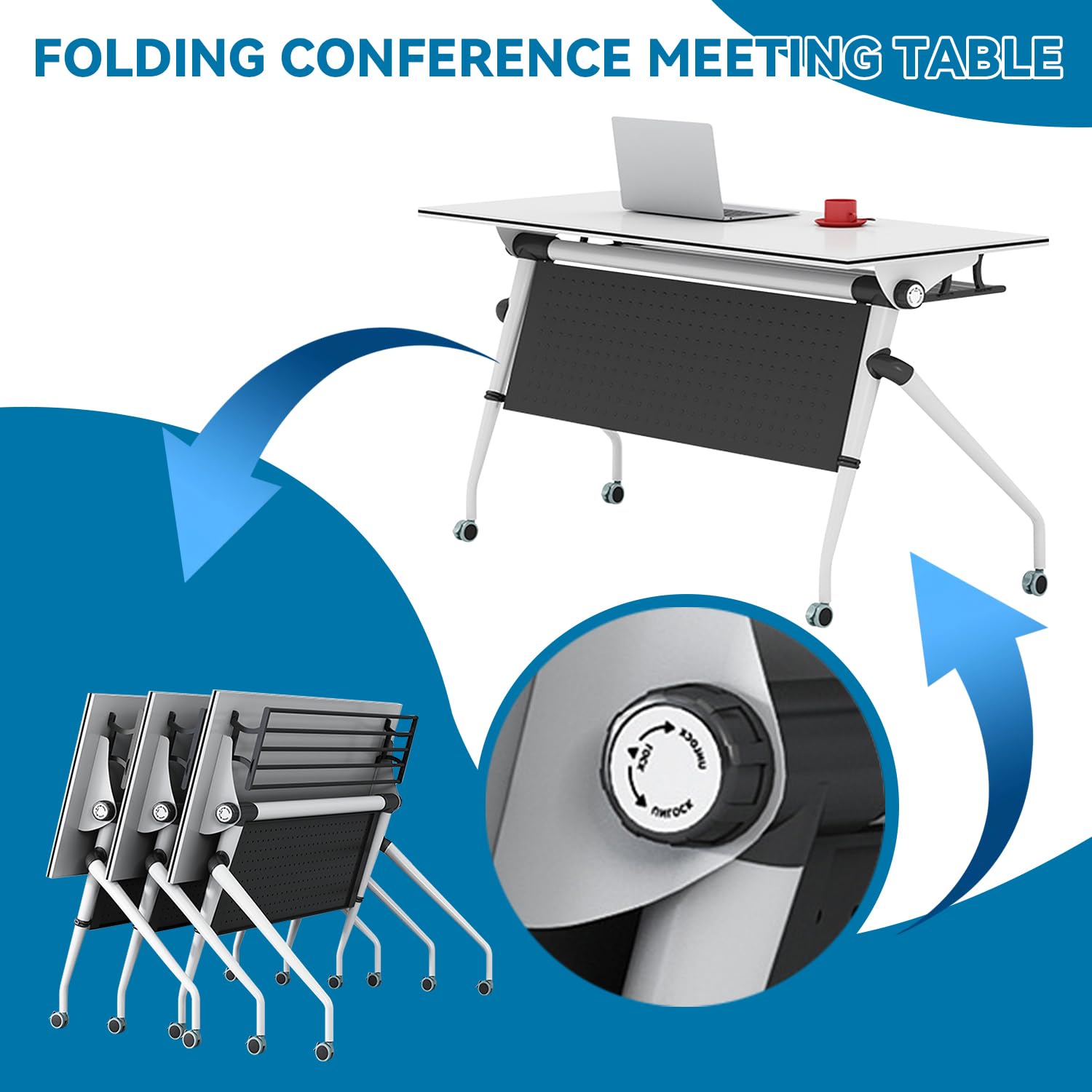 Folding Conference Table with Wheels - 47.2 Inch Mobile Training Table