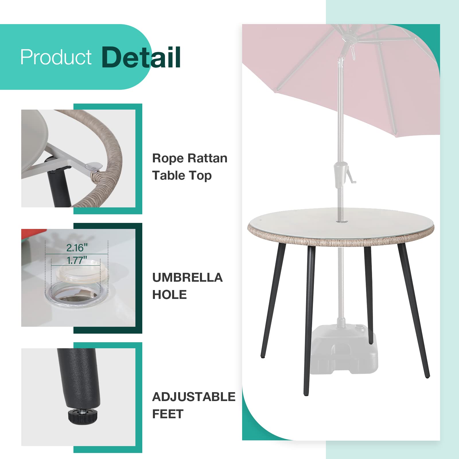 5-Piece Patio Dining Set with Umbrella Hole and Cushioned Chairs