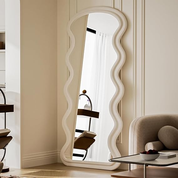 Wavy Full Length Floor Mirror 71x32 White Flannel Frame