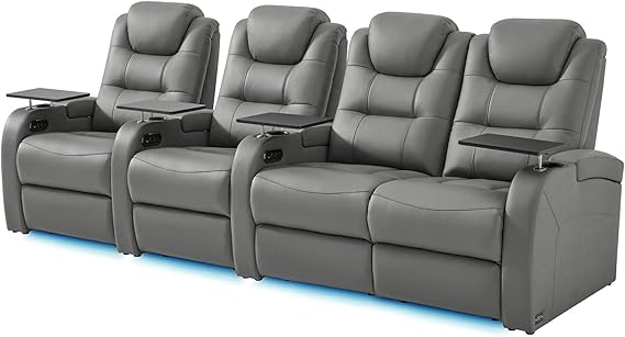 Top Grain Nappa Leather Power Recliner Home Theater Seating - Row of 5