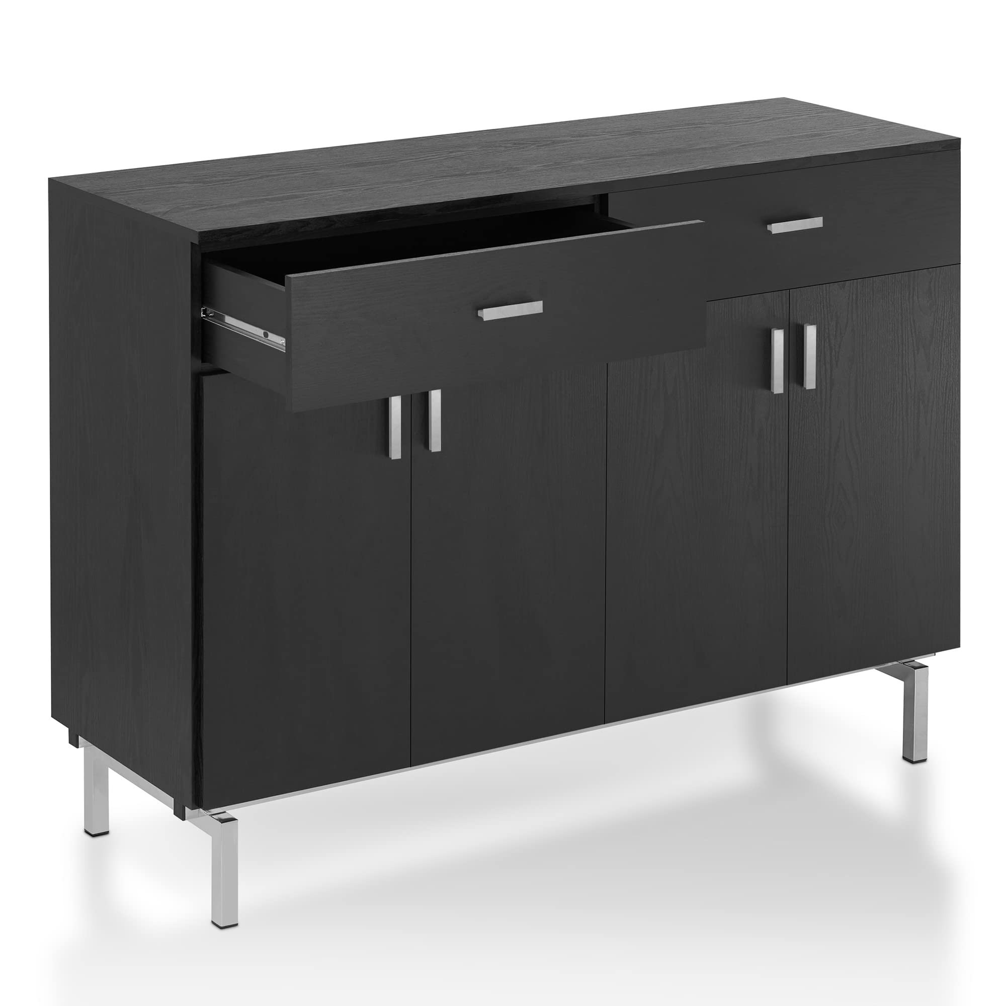 Modern Black Buffet Server with Wine Rack