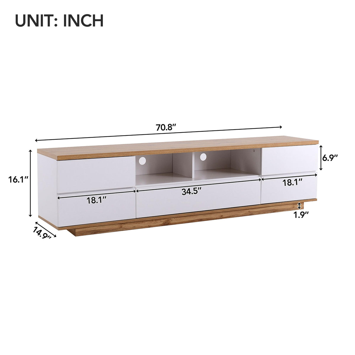 Modern Television Stand with 6 Cabinets & 2 Open Storage Spaces