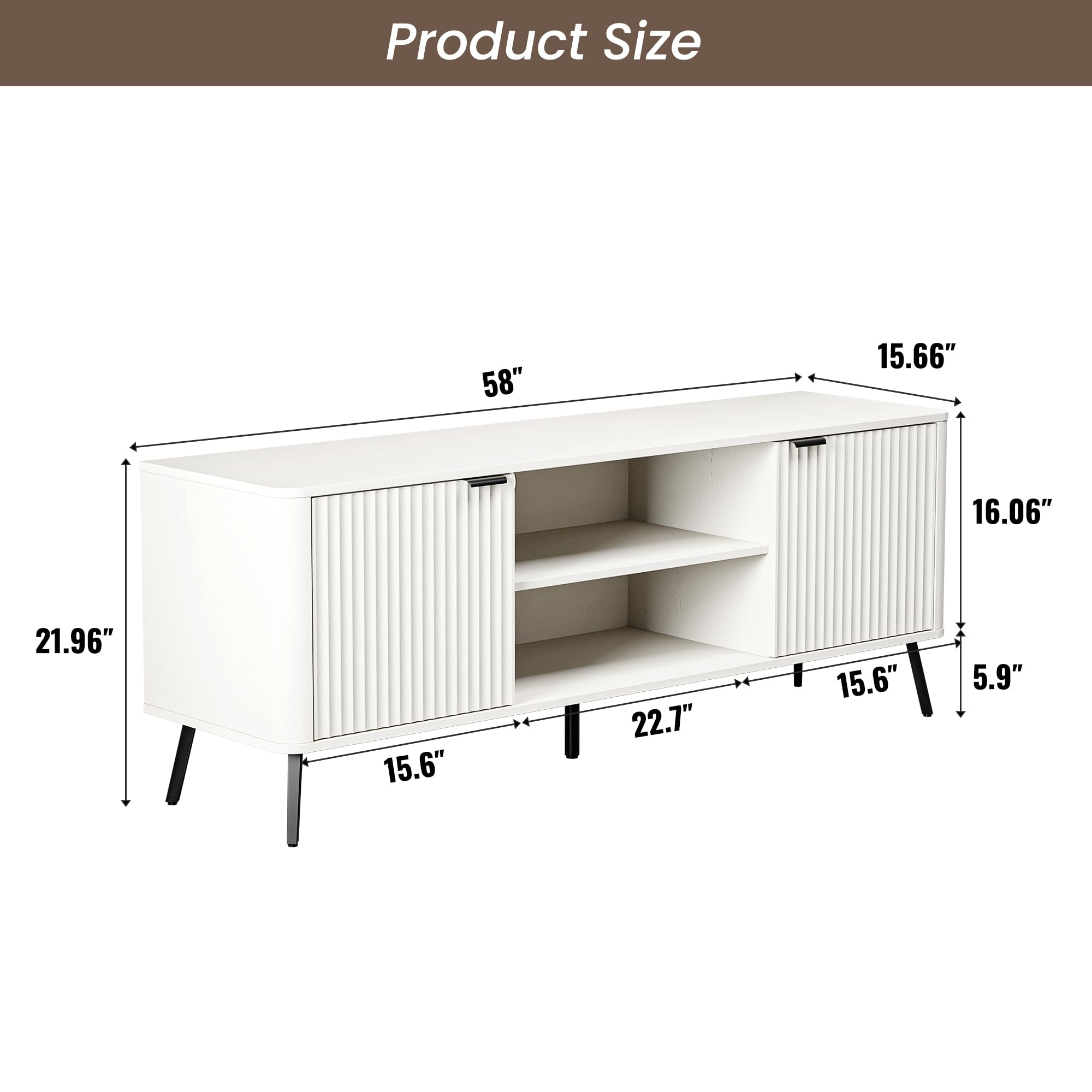 58" Modern TV Stand with Fluted Door Storage
