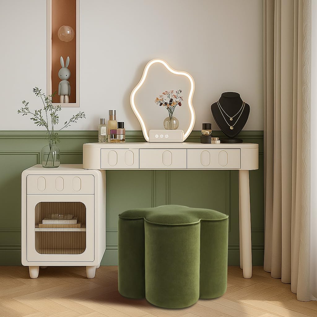 Velvet Flower Pouf Ottoman Set of 2