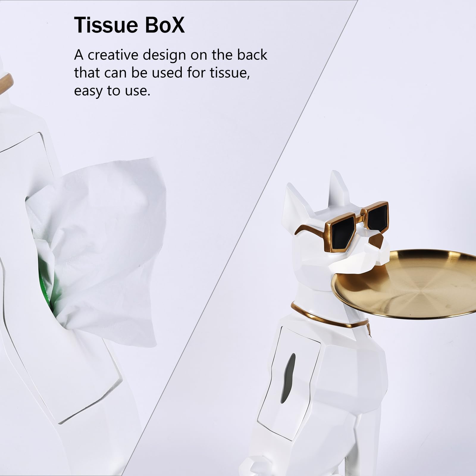 Resin Dog Side Table with Tray and Tissue Box Holder
