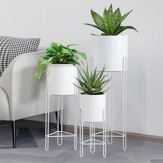 Set of 3 Large Metal Planters with Stand