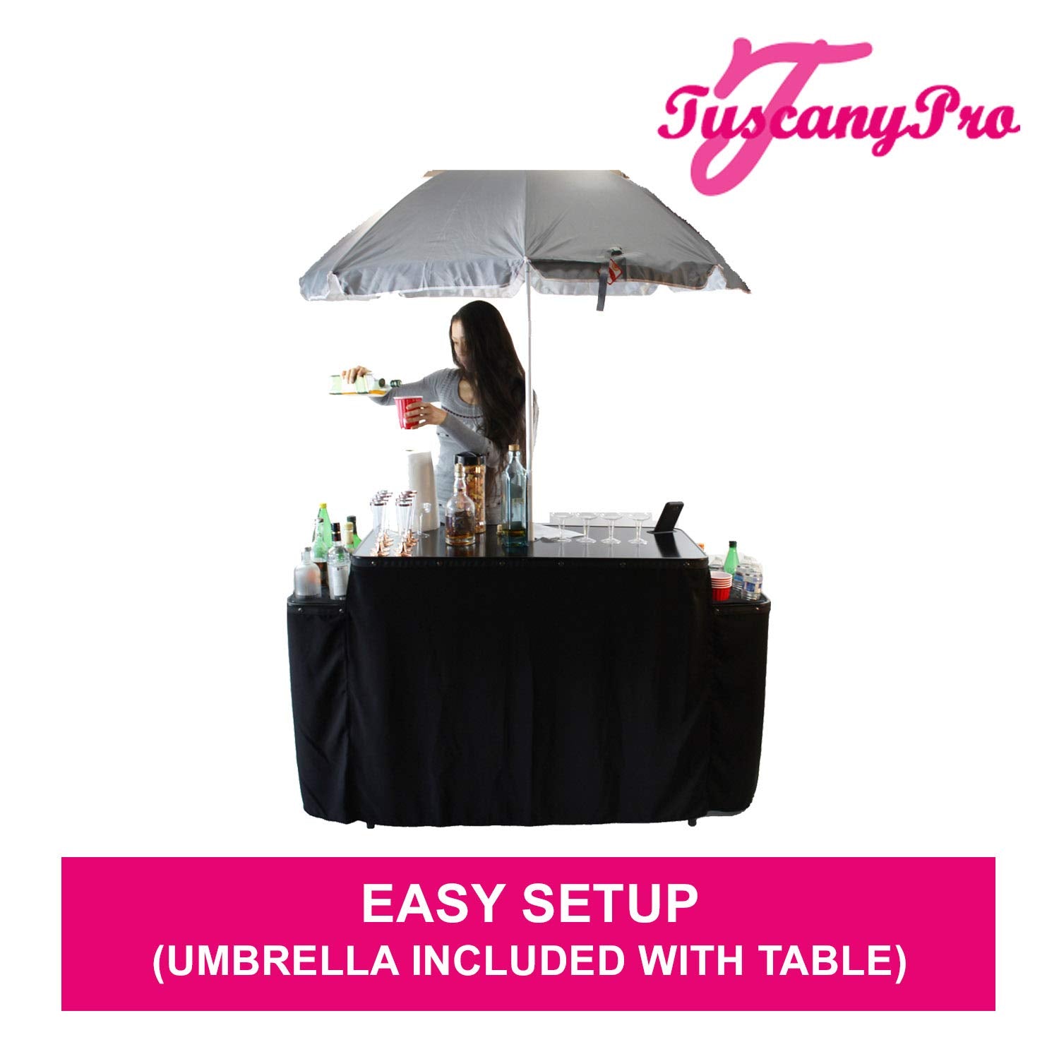 Portable Bartenders & Caterers Table with Folding Side Trays
