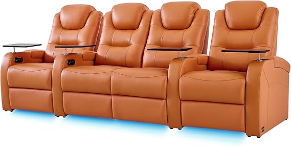 Top Grain Nappa Leather Power Recliner Home Theater Seating - Row of 5