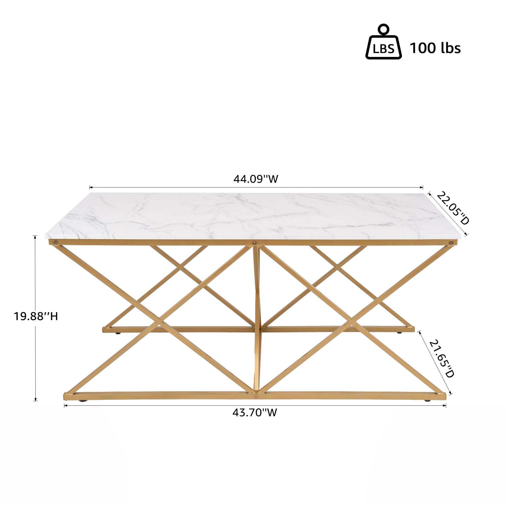 unipaws Modern Nesting Coffee Table Set of 3, Faux Marble Top with Golden Frame, Coffee Table with 2 Square End Side Tables, Perfect for Living Room, Apartment, Office