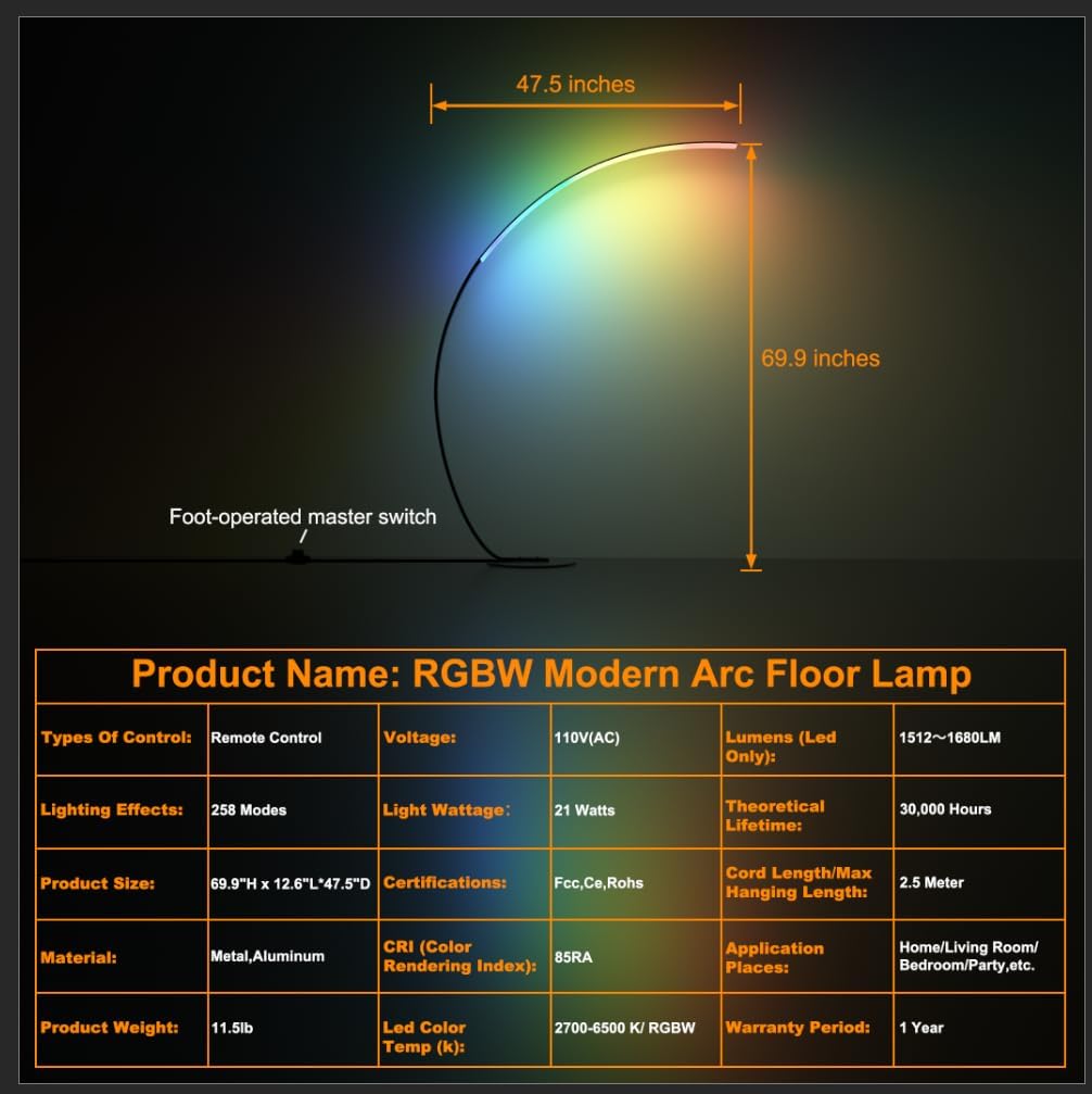 RGB Arc Floor Lamp with Remote