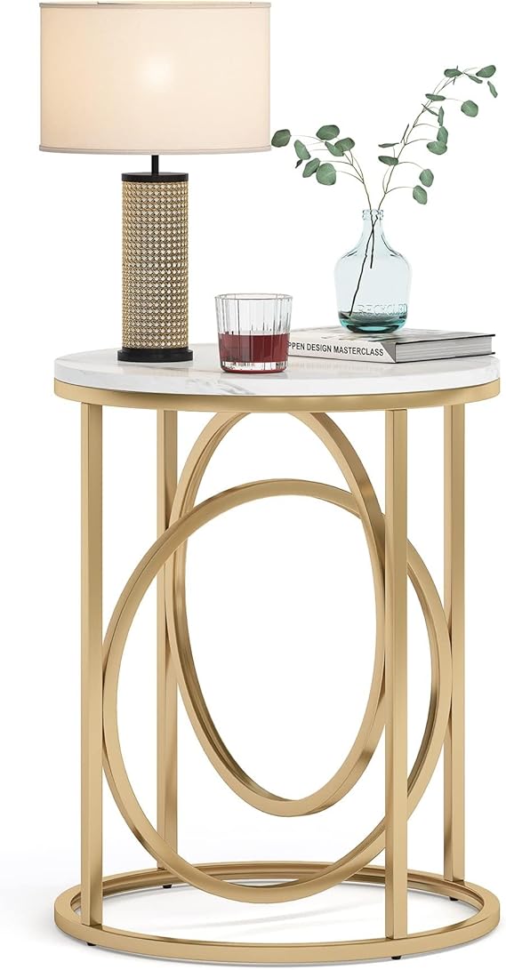 Round Industrial End Table with Metal Frame