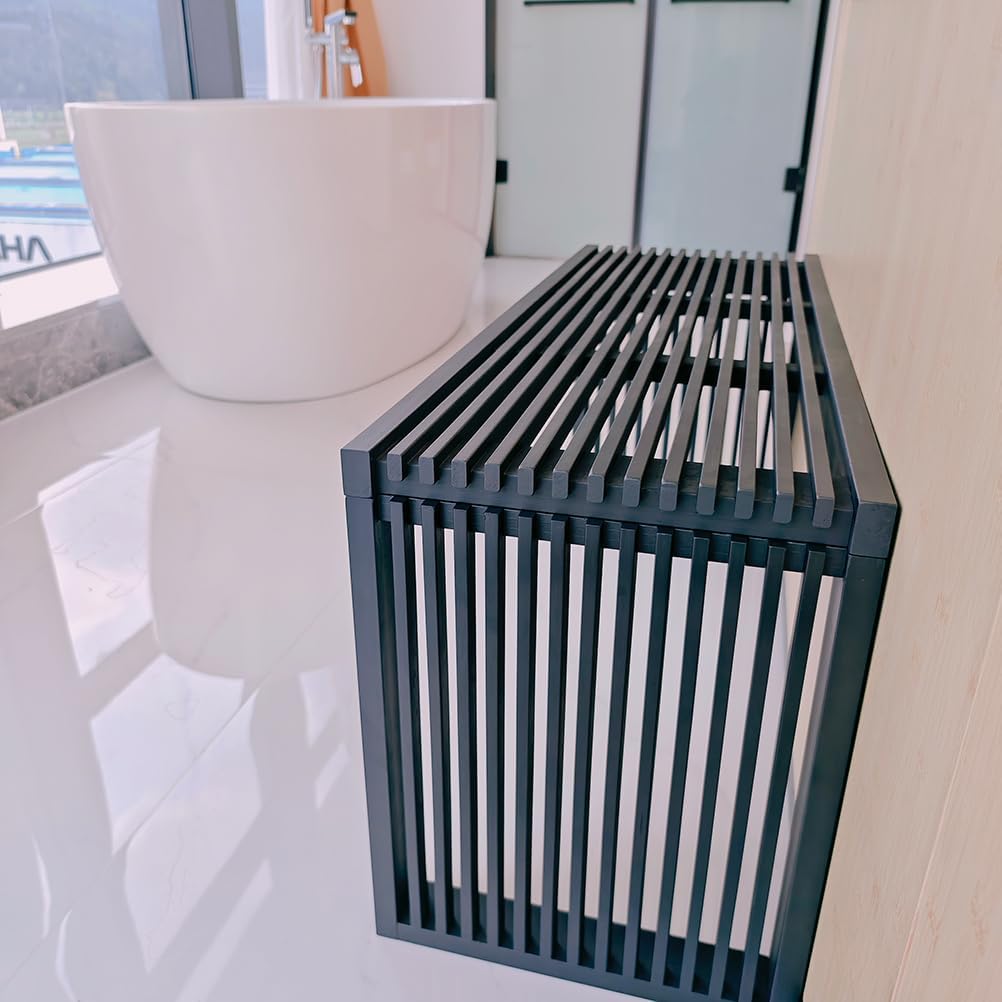 Wooden Slatted Bench Black Modern Design