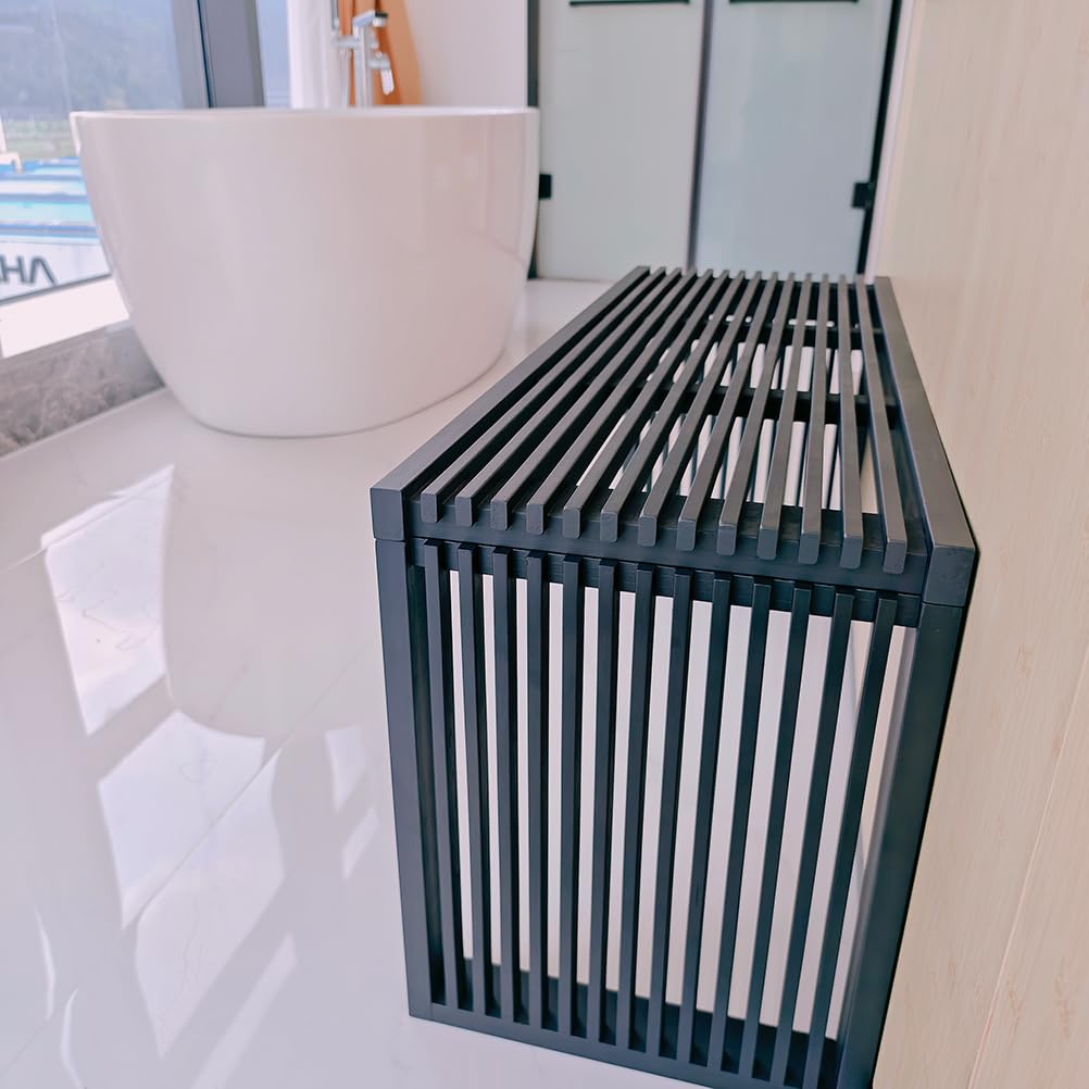 Wooden Slatted Bench Black Modern Design