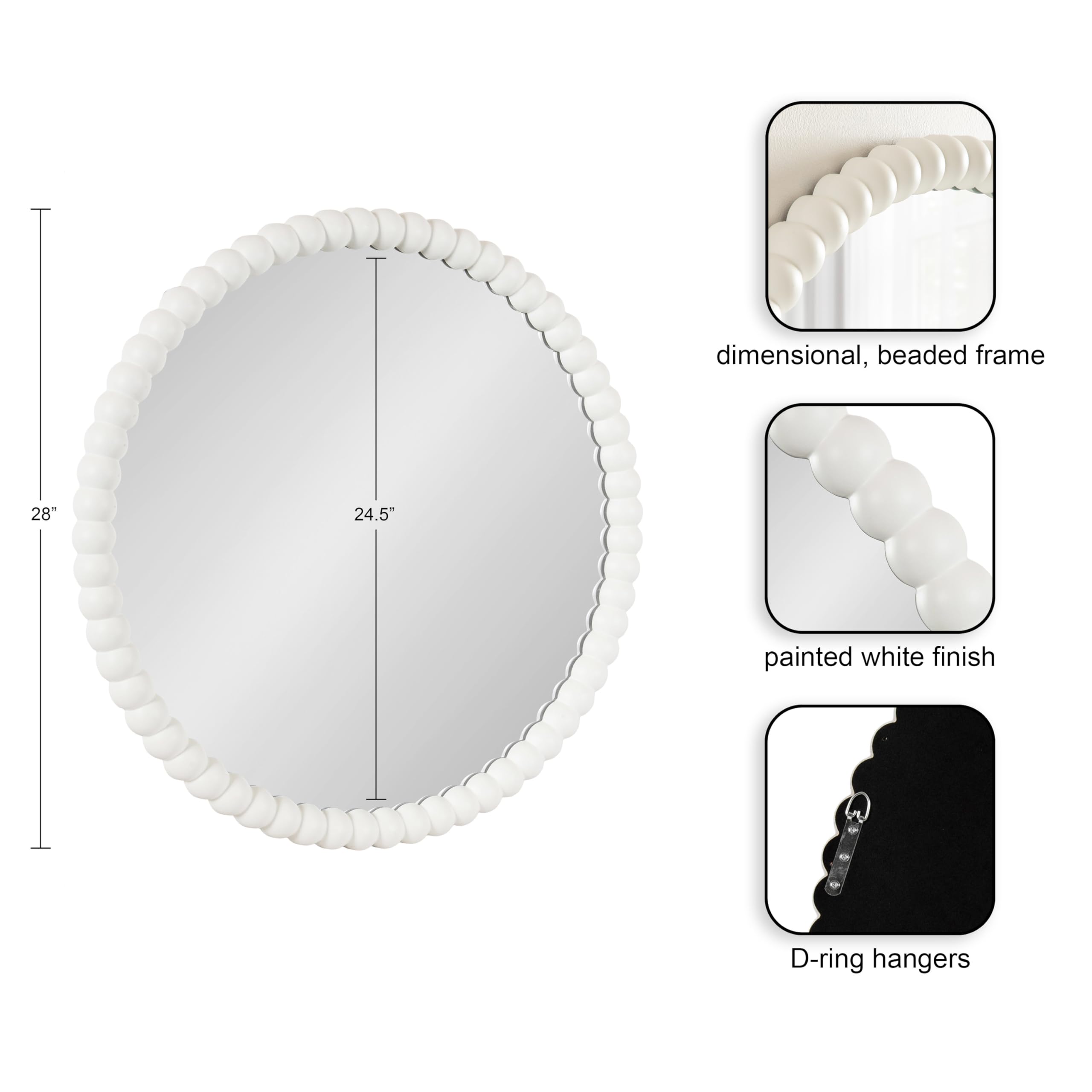 28 Inch Round White Beaded Wall Mirror
