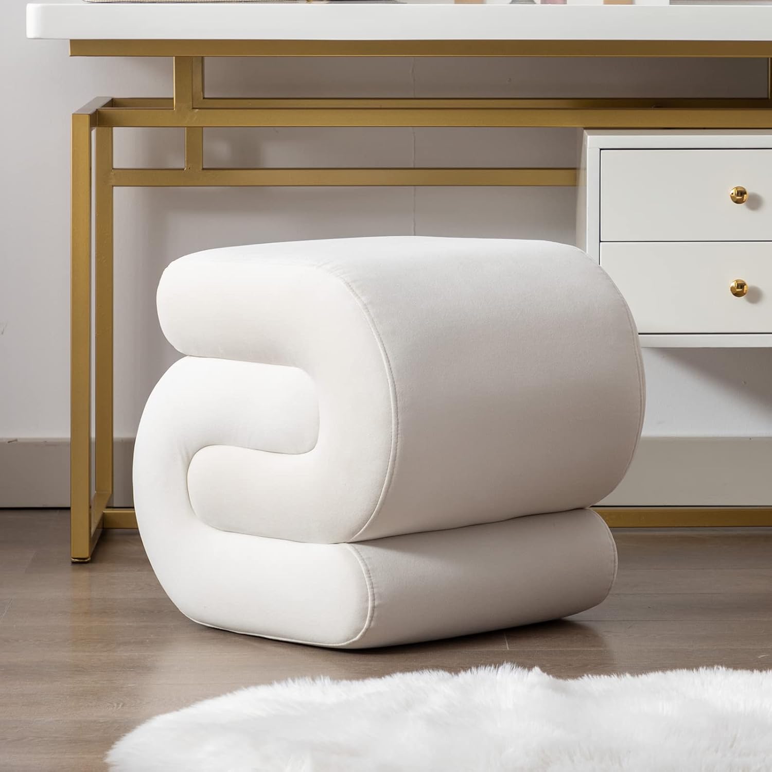 Velvet Vanity Stool S-Shaped Ottoman Footrest