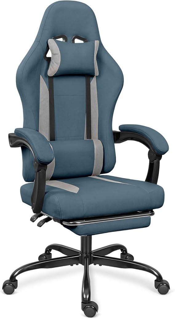 Breathable Fabric Gaming Chair with Footrest