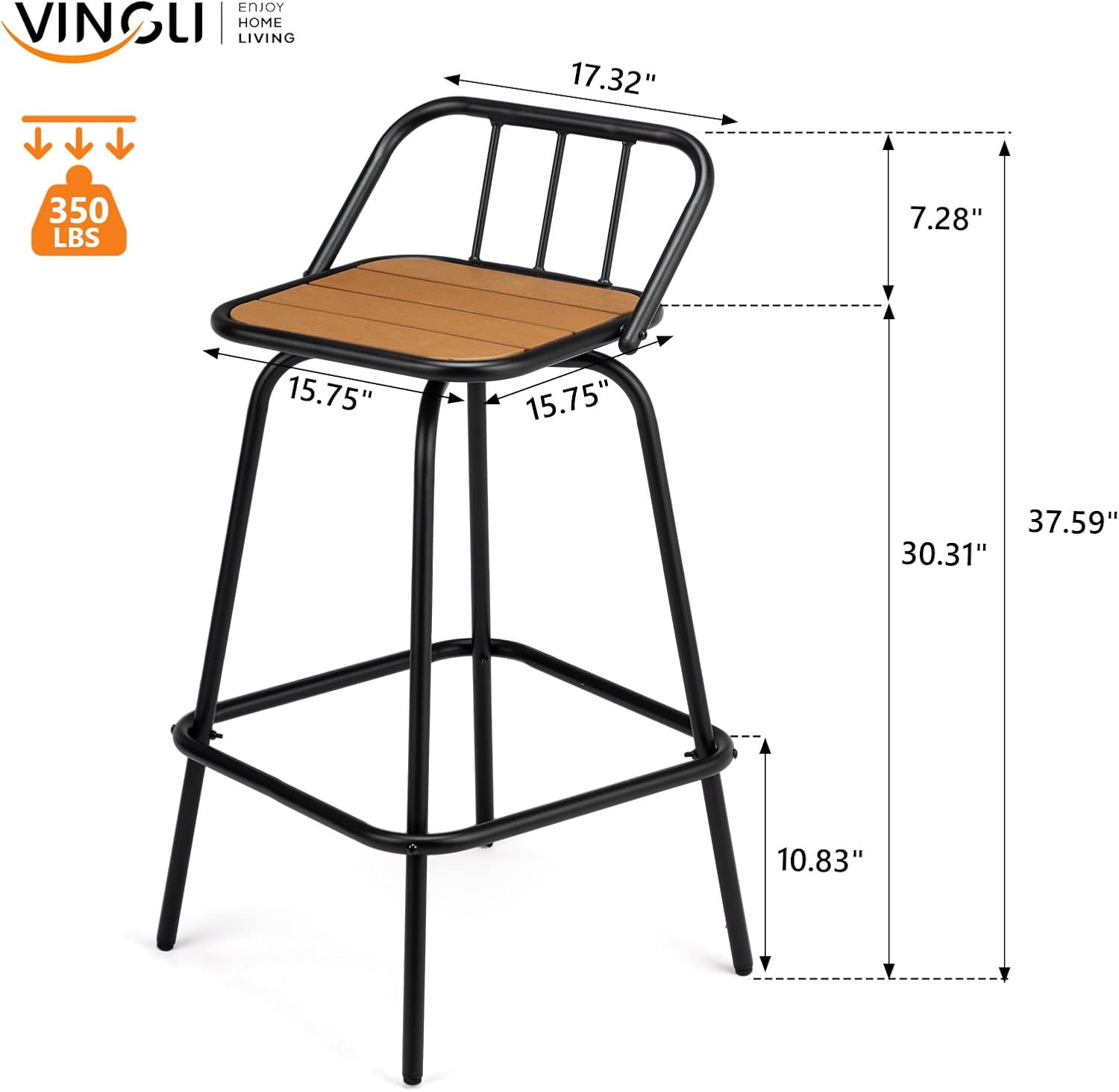 Outdoor Swivel Bar Stools 30 Inch with Backrest