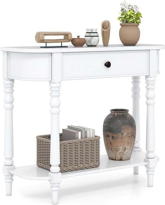 36" 2-Tier Console Table with Storage Drawer